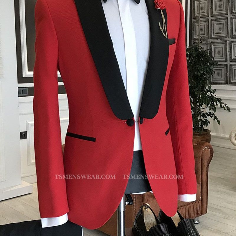 Joyce Regular red one button black peaked lapel men’s formal suit