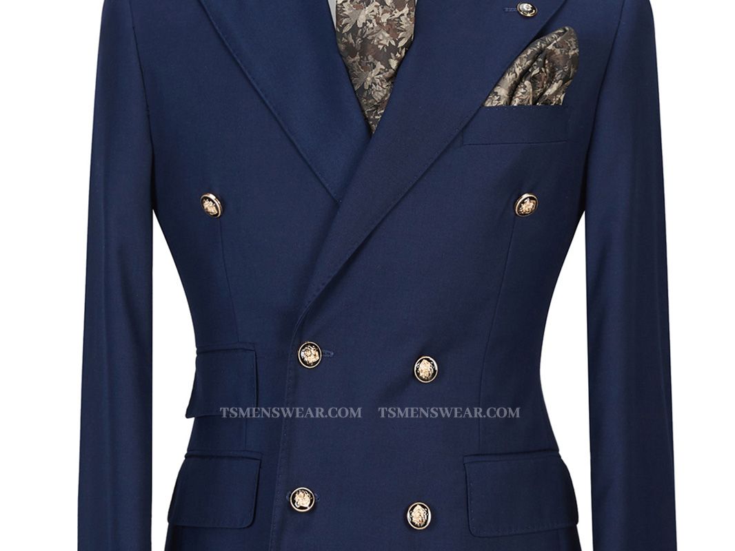 Morris Dark Navy Peak Lapel Double Breasted Formal Men's Suit for Prom