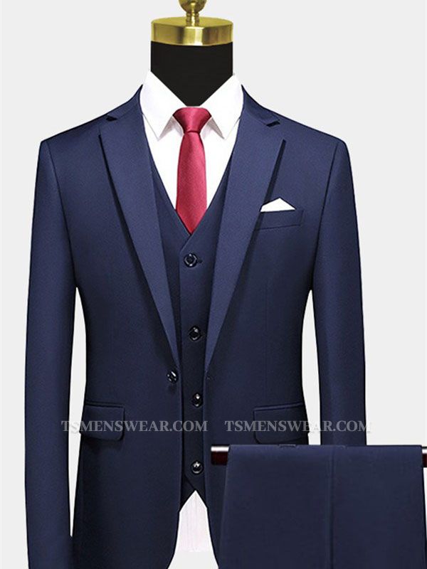 Navy Blue Formal Business Tuxedo | Shiny Notched Lapel Prom Suits for men