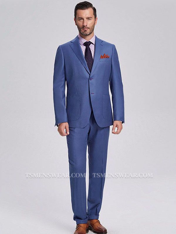 Ricky Elegant Patch Pocket Solid Blue Mens Suits