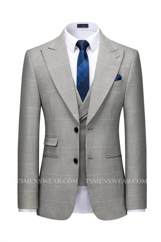 Titus Gray Plaid Fashion Peaked Lapel Slim Fit Men Suit for Prom