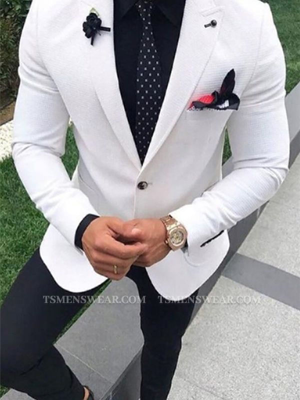 White Wedding Suit for Men | Peak Lapel Tuxedo Two Pieces