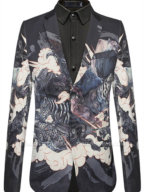 Isaac Black Soft Animal Printed Patterned Blazer Jacket for Men