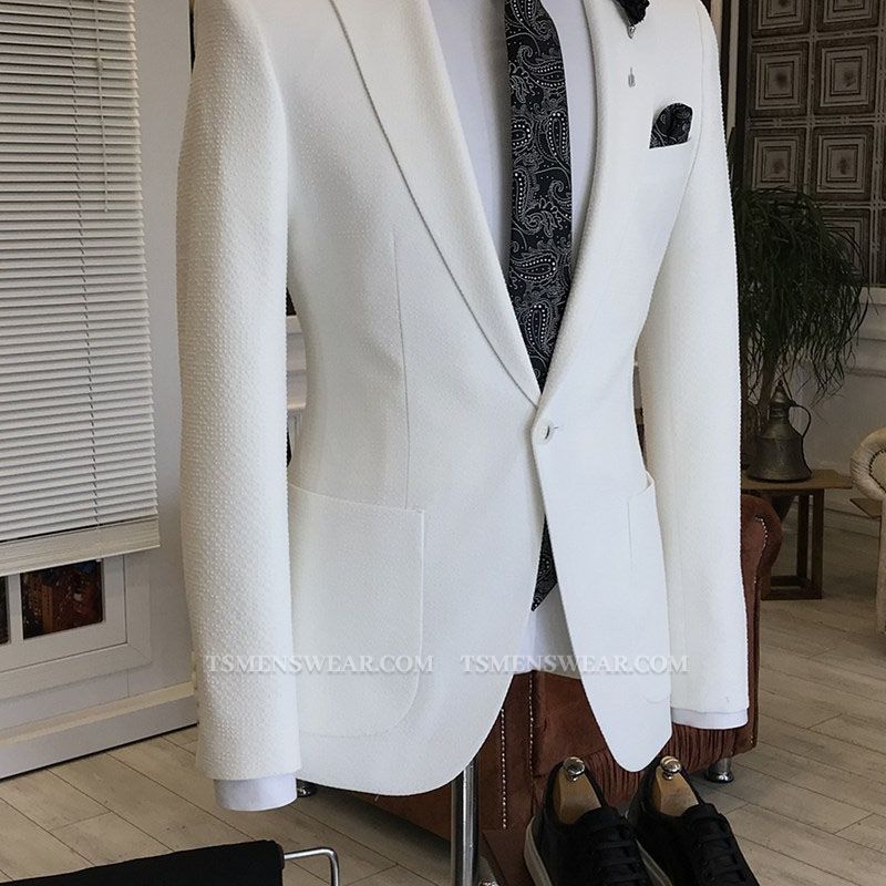 Nathan White Notched Lapel One Button Slim Fit Business Men Suits