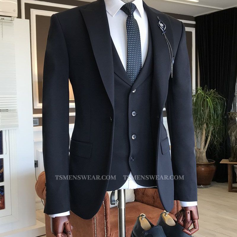 Andre 3-Pieces Black Peaked Lapel Formal Business Men Suits