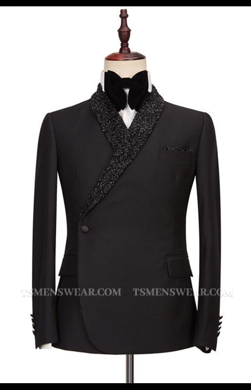 Colby Sparkly Shawl Lapel Black One Button Wedding Suits