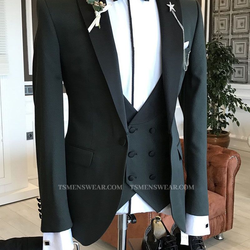Hunter Handsome Black Peaked Lapel Bespoke Men Suits for Business