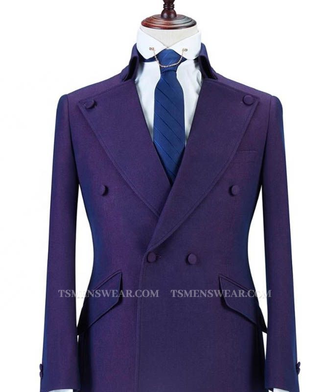 Marco Purple Peaked Lapel Double Breasted Fashion Men Suits Online