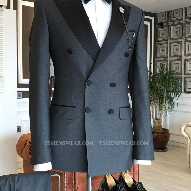 Ives Classic Black Peaked Lapel Double Breasted Formal Business Suits