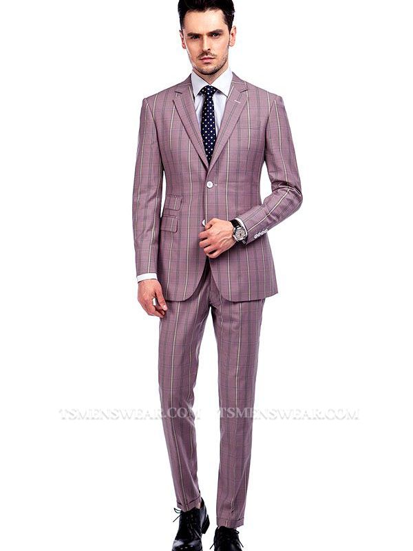 New Coming Plaid Pink Mens Suits with Flap Pocket