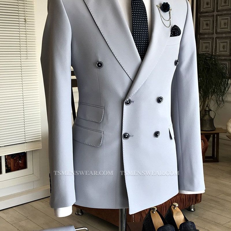 Hogan Popular Peaked Lapel Double Breasted Slim Fit Business Men Suits