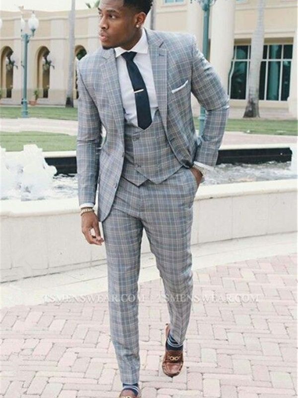 Fashion Grid Men Suits | Three-Piece Notch Lapel Slim Fit Prom Suit