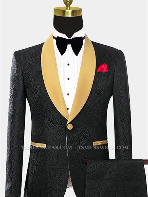 Black Two Pieces Prom Suits | Jacquard Tuxedo with One Button