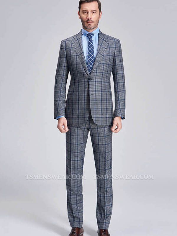 Modern Plaid Notch Lapel Patch Pocket Grey Suits for Men