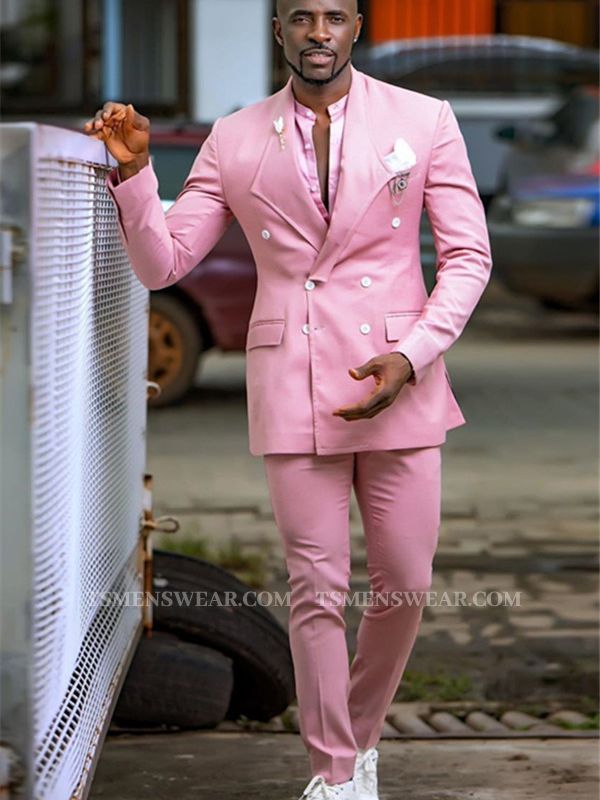 Stylish Hot Pink Double Breasted Slim Fit Prom Suits Online