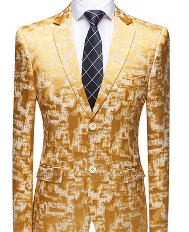 Special Printed Bright Gold Notched Lapel Men's Suits for Prom