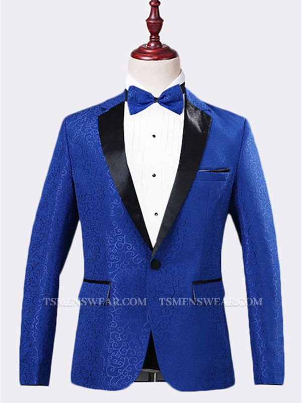 Royal Blue Jacquard Tuxedo Jacket | Stylish Slim Fit Blazer for Men