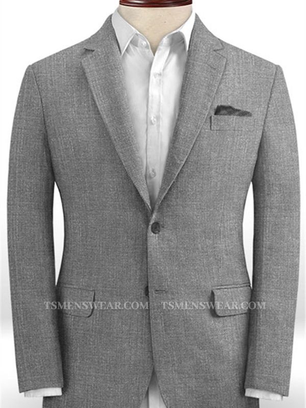 Gray Two Pieces Beach Groom Suits | Linen Fit Wedding Business Tuxedo