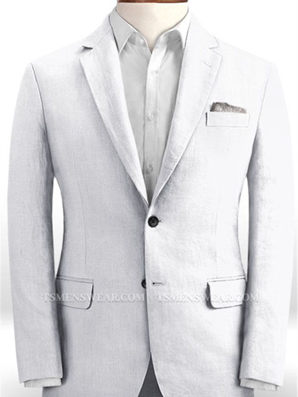 White Linen Beach Wedding Suits with Pants | Fashion Groom Wedding Tuxedos Man Blazers