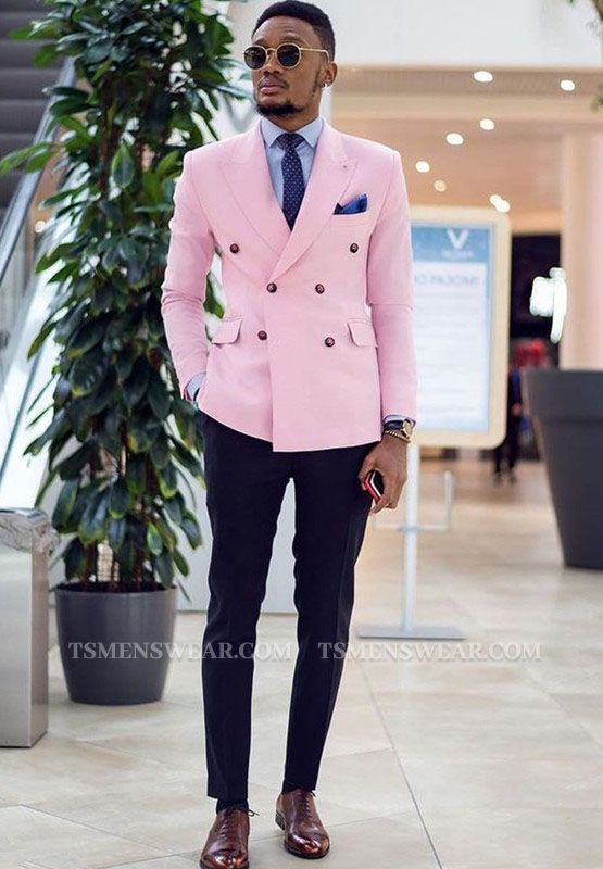 Anthony Pink Double Breasted Peaked Lapel Slim Fit Fashion Men Suits