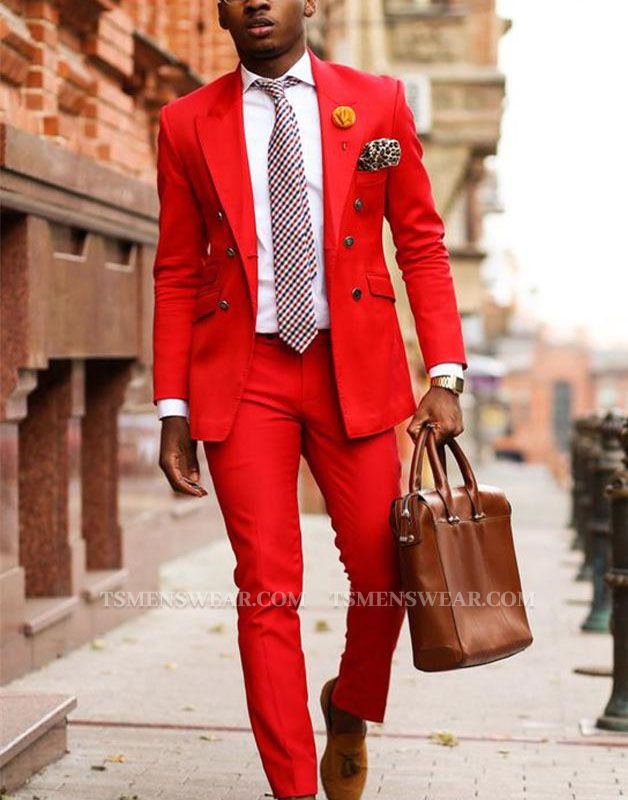 Aaron Stylish Red Double Breasted Peaked Lapel Prom Men Suits