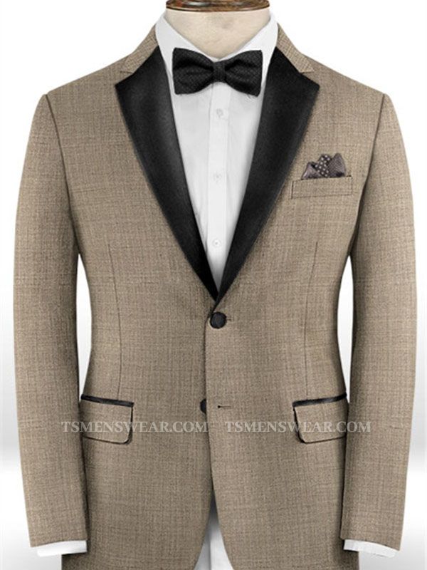 Khaki Slim Fit Men Suits Online | Fashion Black Lapel Tuxedo for Men