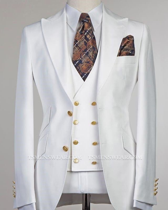 Salvador White Peaked Lapel Slim Fit Fashion Wedding Groom Suit