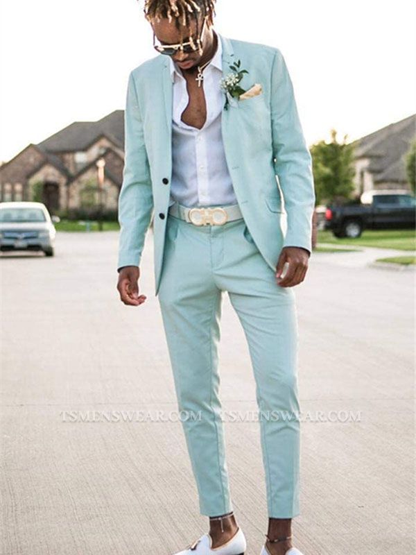Mint Green Slim Fit Mens Suits Groomsmen Wear | Two Pieces Notched Lapel Formal Prom Suit