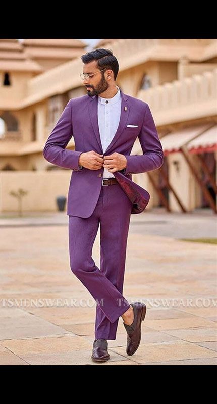 Chic Purple Slim Fit Notched Lapel Bespoke Prom Outfits for Men