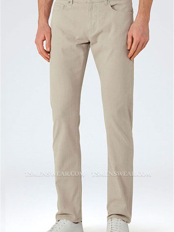Khaki Cotton Casual Business Stretch Male Trousers