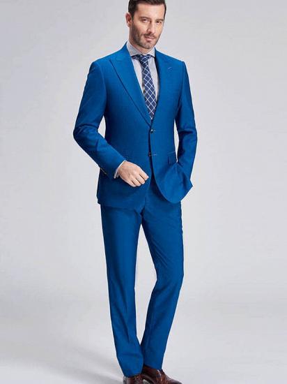 Bright Solid Blue Premium Mens Suits Sale | Peak Lapel Flap Pocket Suits for Men_3