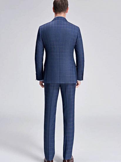 Small Checked Pattern Gentle Mens Suits | Peak Lapel Blue Suits for Men_2