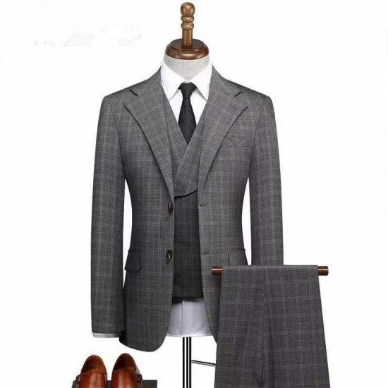 Zachariah Fashion Notched Lapel Plaid Three Pieces Formal Business Men Suits_2