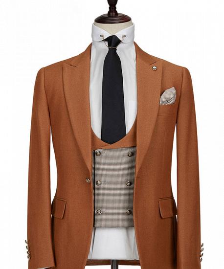Orange Peak Lapel 3 Piece Men's Suit with Double Breasted Waistcoat_1