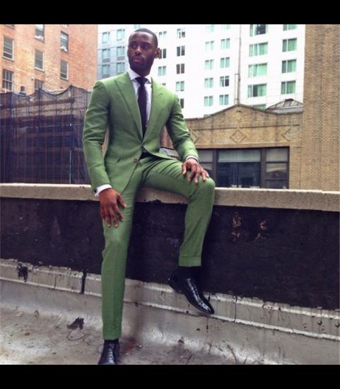 Green Slim Fit Bespoke Men Suit | Peaked Lapel Two Pieces Prom Outfits_2