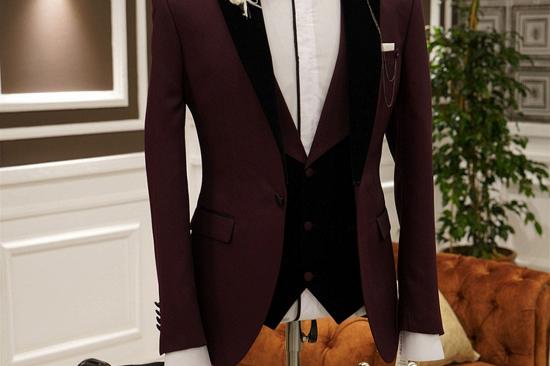 Herbert Burgundy 3-pieces Peaked Lapel Slim Fit Prom Men Suits_1