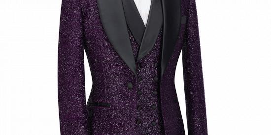 Caleb Bespoke Dark Purple Sparkle Shawl Lapel 3-Pieces Men Suits_3