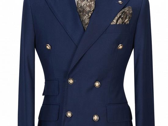 Morris Dark Navy Peak Lapel Double Breasted Formal Men's Suit for Prom_1