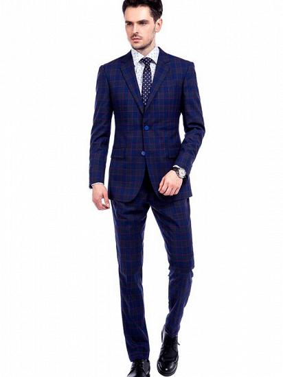 Fashionable Check Pattern Notch Lapel Blue Mens Suits for Business_1