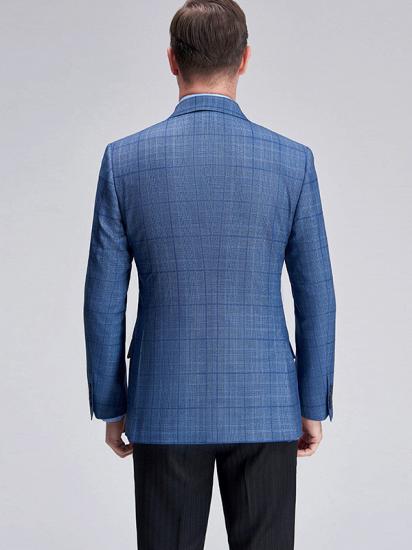 Peak Lapel Plaid Blazer for Men | Modern Blue Blazer Jacket New_4