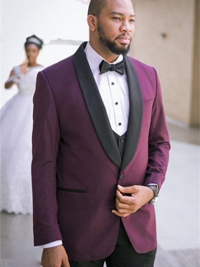 Charles Purple Three-Piece Slim Fit Wedding Suits with Black Lapel_1