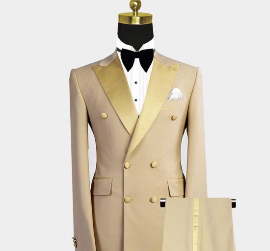 Reed Gold Peaked Lapel Double Breasted Bespoke Men Suit for Prom_2