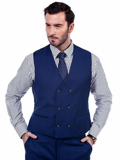 Premium Peak Lapel Navy Blue Three Piece Suits for Men with Double Breasted Vest_7