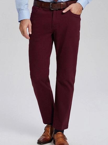 Classic Burgundy Cotton Straight Mens Daily Pants for Business