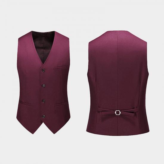 Armando Burgundy Suits with 3 Pieces | Peak Lapel Mens Wearhouse Tuxedo_3