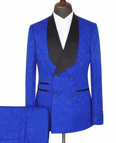 Ramon Royal blue Shawl Lapel Slim Fit Double Breasted Jacquard Wedding Suits_1