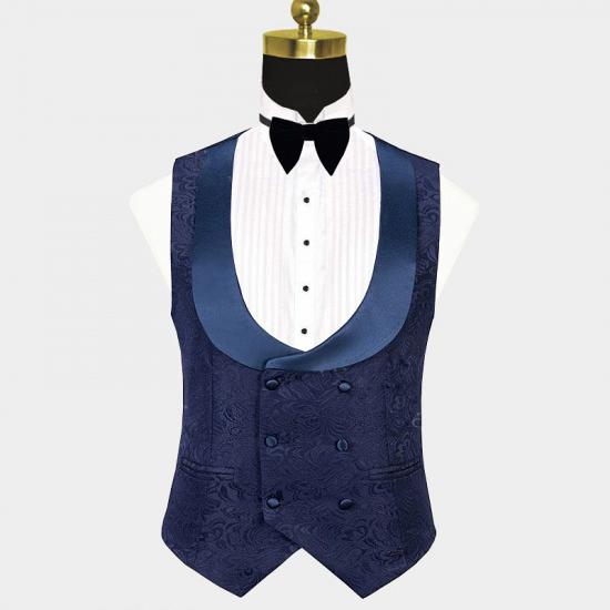 Navy Blue Three Pieces Tuxedo Online| Jacquard Bespoke Men Suits_3