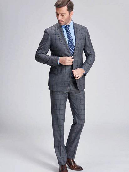 Large Checked Elegant Dark Grey Mens Suits Sale_3