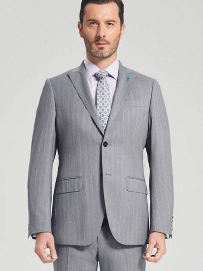 Trent Classic Stripes Grey Suits | Two Buttons Peak Lapel Business Mens Suits_2