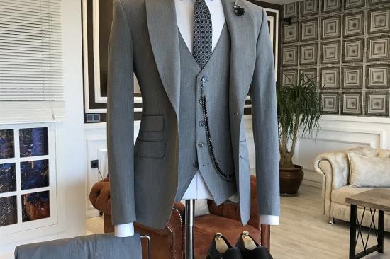 Hunter Handsome Gray Peaked Lapel Bespoke Men Suits for Business_2